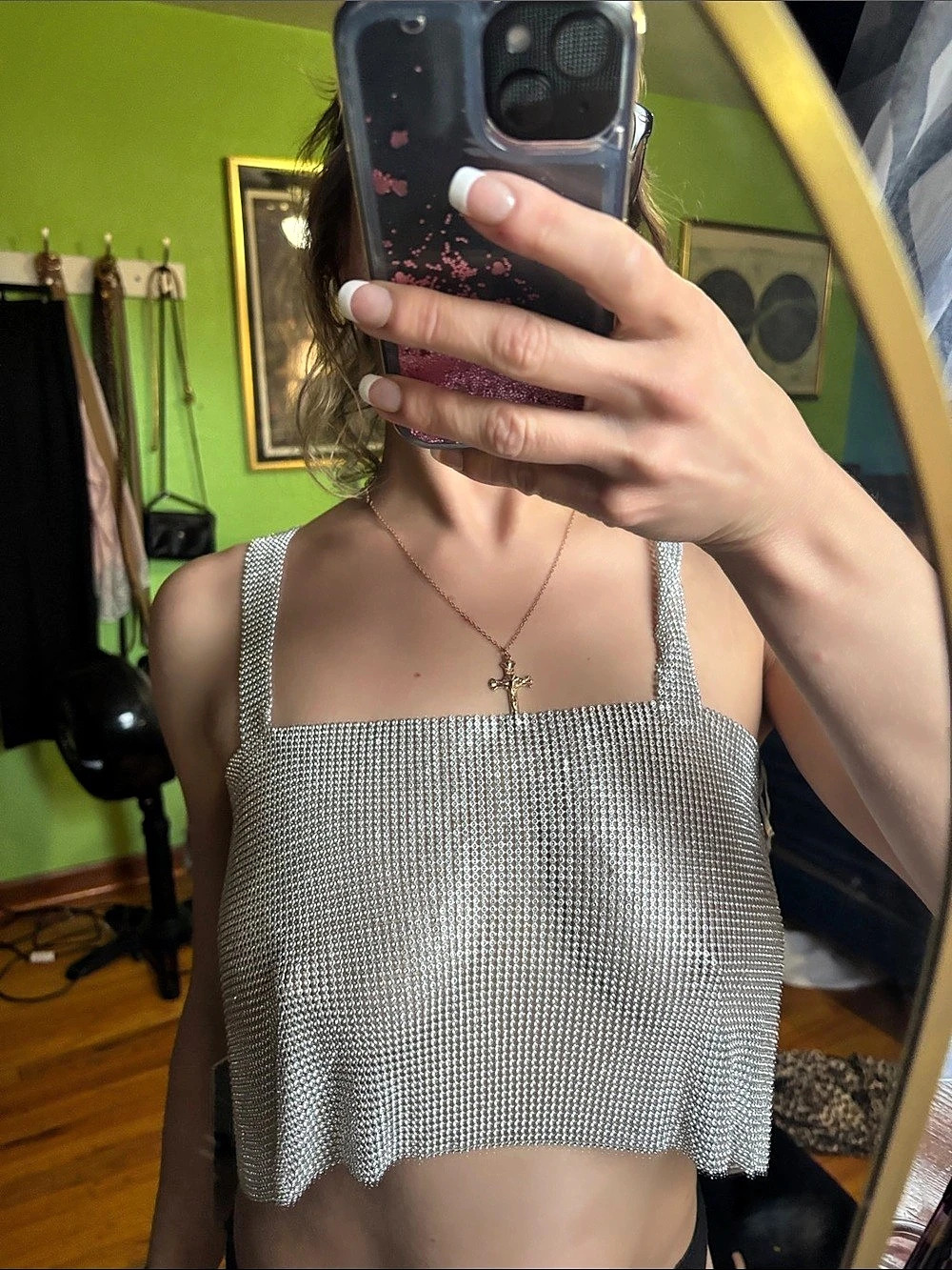 Silver Rhinestone Crop Top NWT clasp damaged